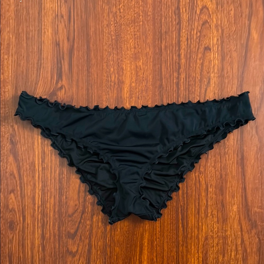 Black Ruffled Low Cut Bikini Bottom